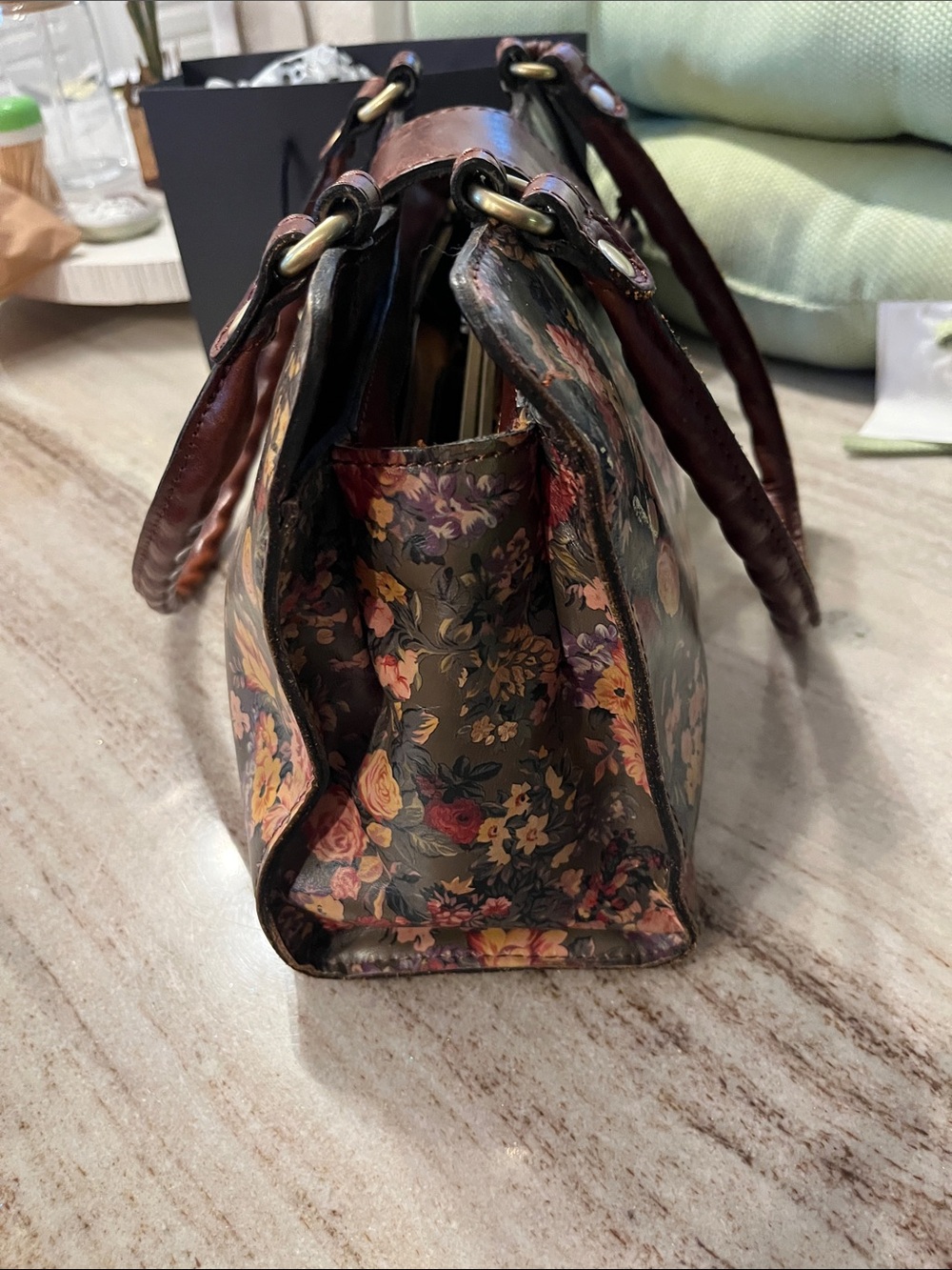 Patricia Nash Floral Print Shoulder Satchel in Brown with Tassel Accent w/wallet - Picture 5 of 8